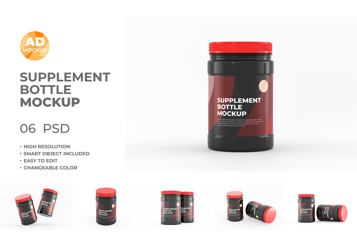 Protein Supplement jar bottle mockup, a Packaging Mockup by Adstart (Photo 1 of 4)