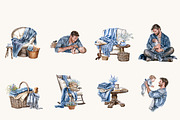 Watercolor Denim Dad & Baby Clipart, a Person Illustration by BusyDaydesign (Thumbnail 2 of 9)