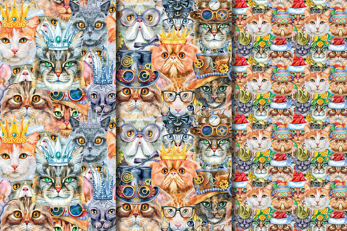Seamless patterns of cats, an Animal Illustration by Watercolor fantasy (Photo 5 of 7)