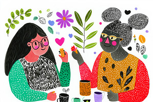 Female friends drink tea, a Person Illustration by Sybillla