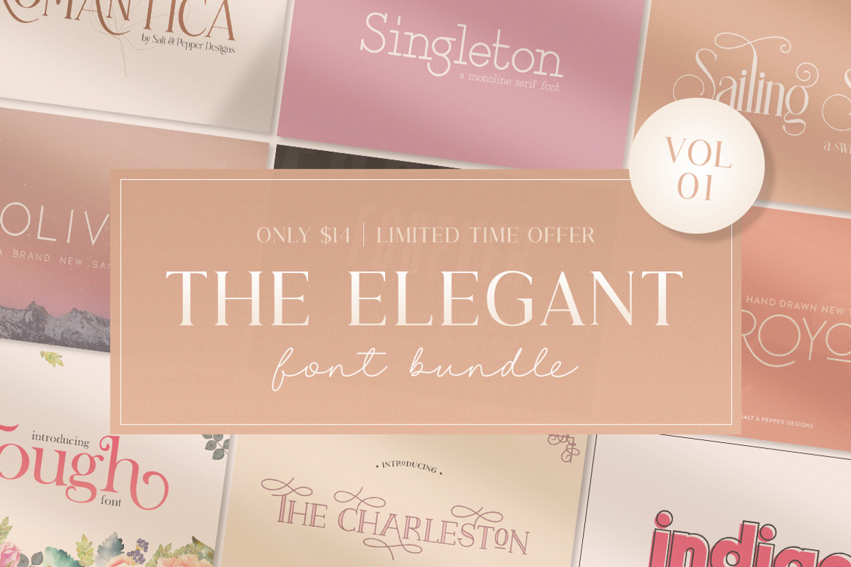The Elegant Font Bundle - Vol 01, a Serif Font by Salt & Pepper Designs (Photo 1 of 11)