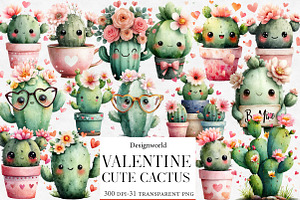 Cute Cactus Valentine Clipart Bundle, an Illustration by Designworld