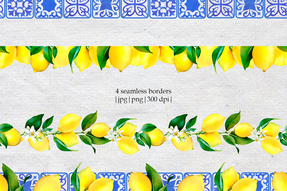 Watercolor Lemon Tiles 69 Assets, a Decorative Illustration by SunnJaneArt (Photo 10 of 14)