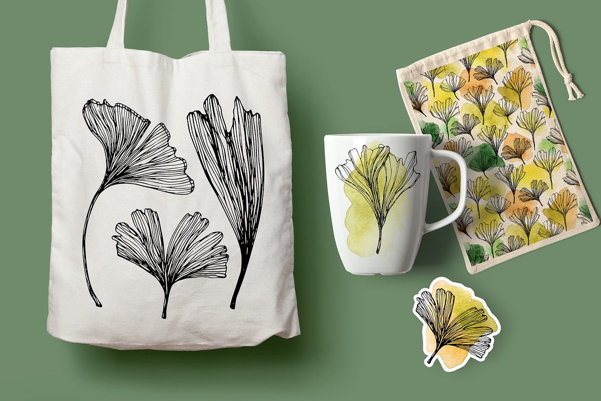 Gingko leaves floral patterns, a Pattern Graphic by Dina Guiter (Photo 14 of 14)