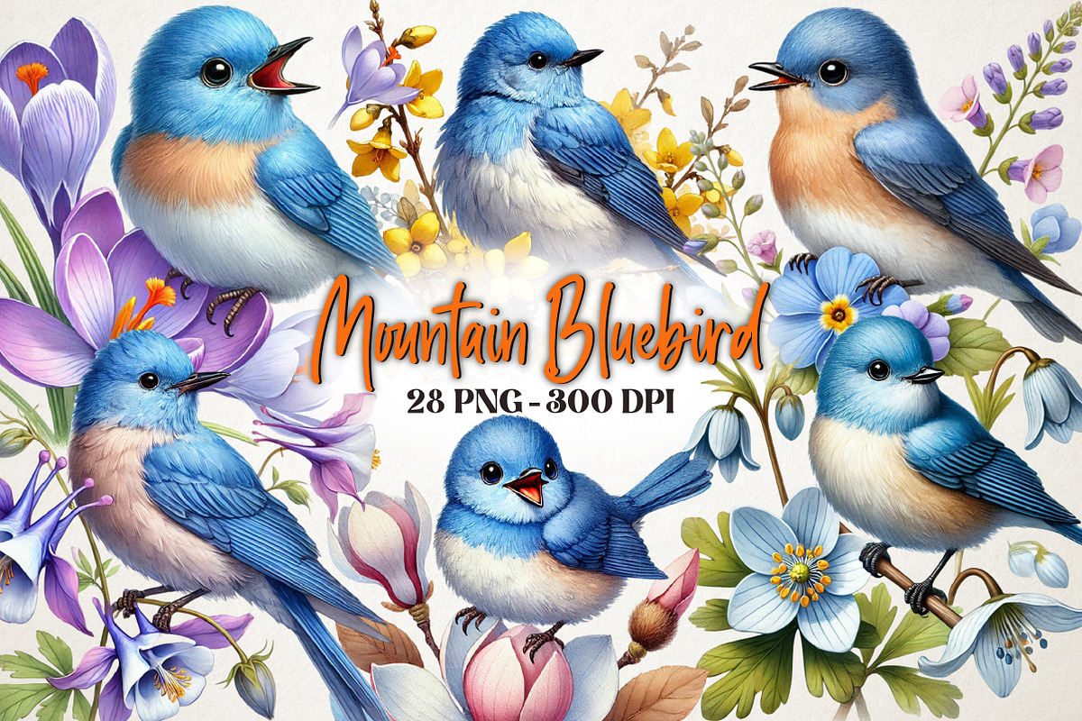 Spring Mountain Bluebird clipart, a Work Illustration by OK Design (Photo 1 of 4)