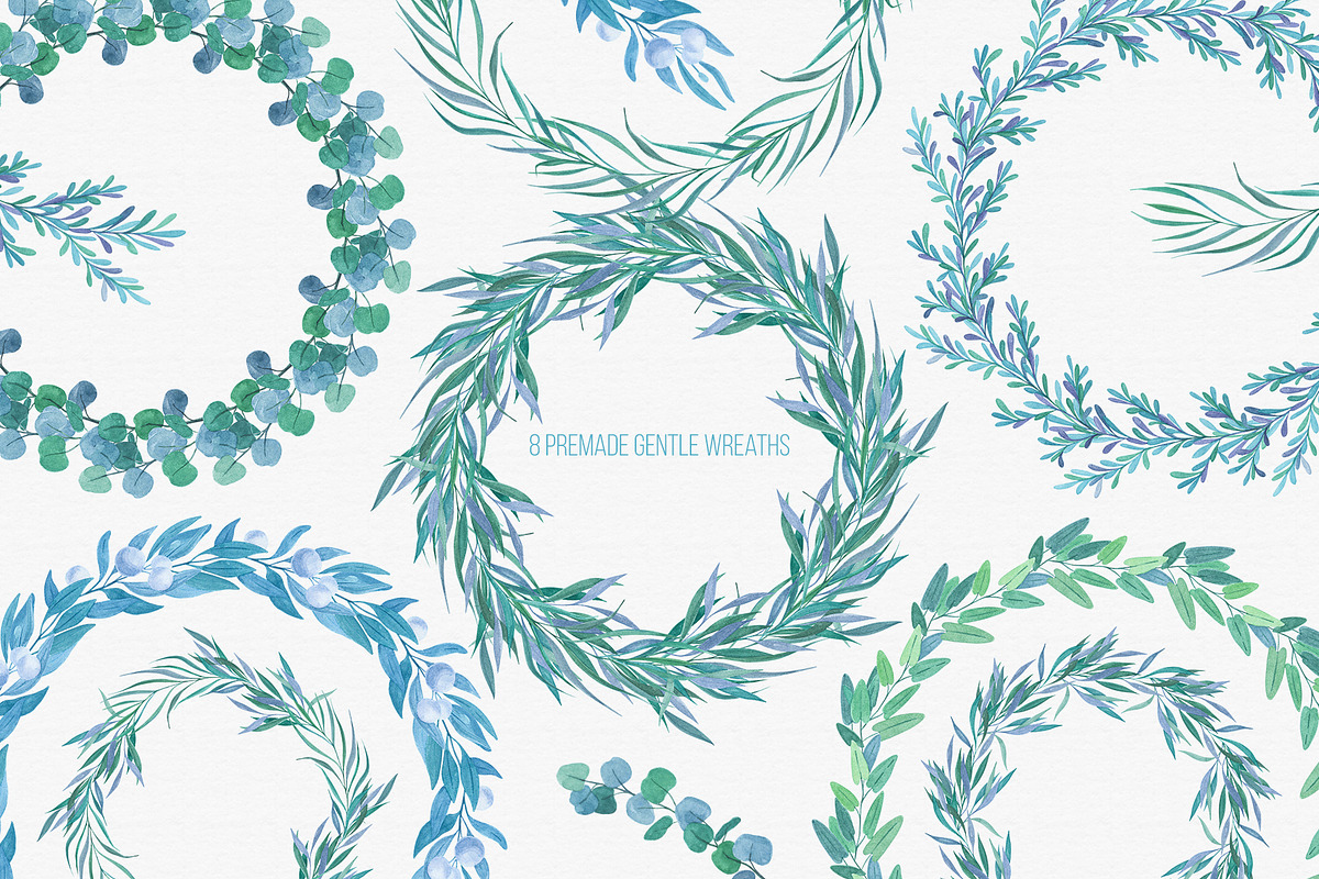 Delicate blue watercolor set., a Decorative Illustration by rubinat (Photo 2 of 6)