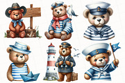 Bear Sailor Clipart, Nautical Clipar, an Illustration by OK Design (Thumbnail 3 of 5)