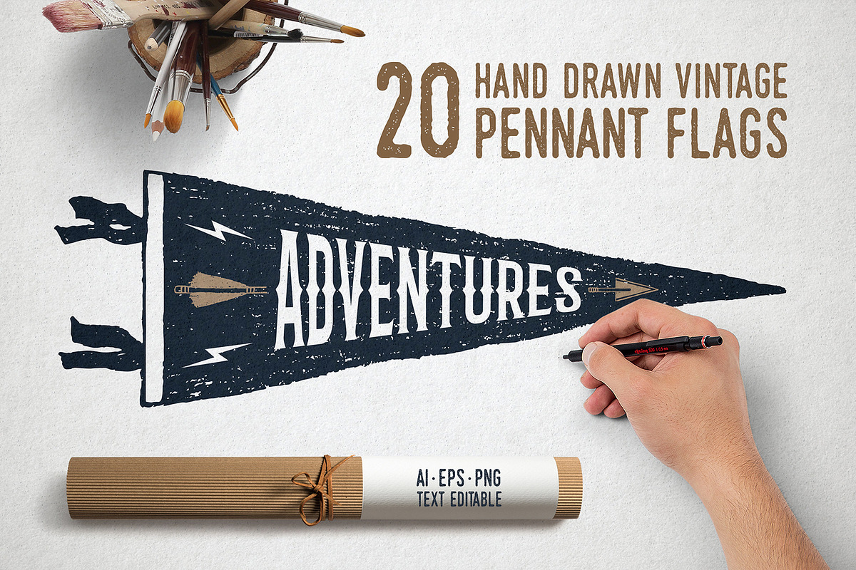Pennant Flags. 20 Hand Drawn Badges, a Branding & Logo Template by Cosmic Store (Photo 1 of 4)