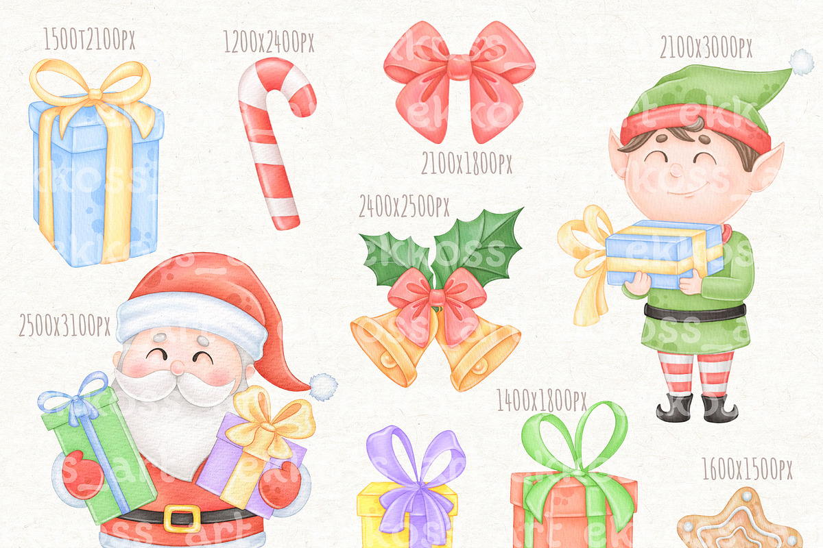 Christmas Clipart, Cute Santa Claus, an Illustration by ekossa_art (Photo 2 of 9)