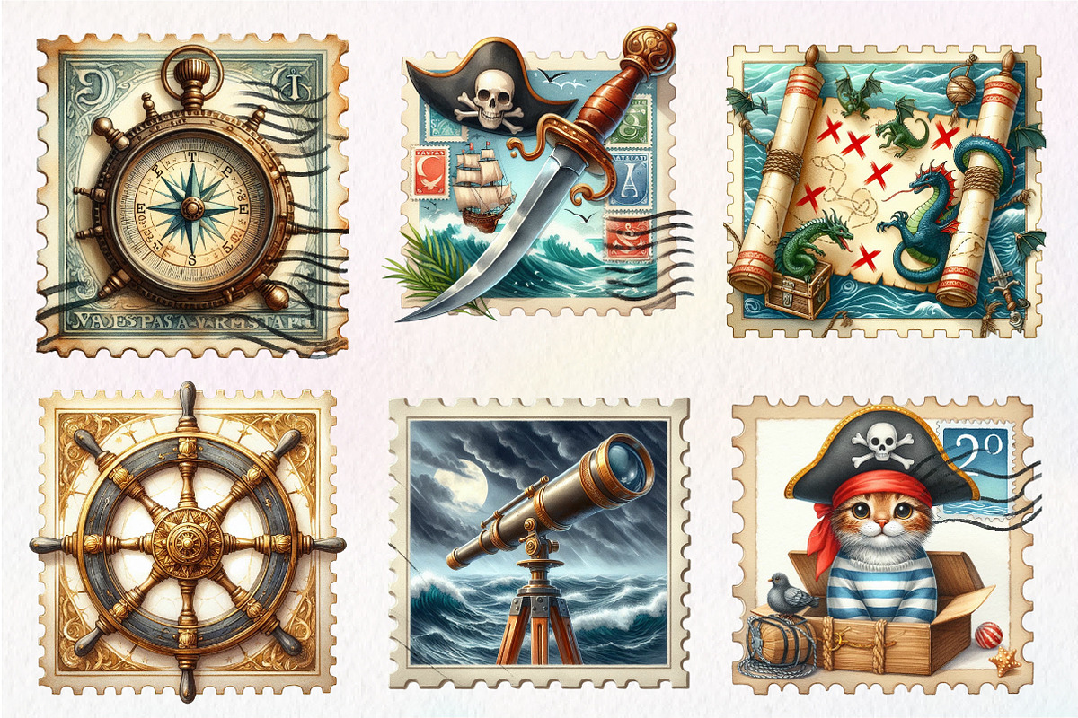 Nautical Pirates Postage Clipart, an Illustration by CreationArt (Photo 4 of 5)