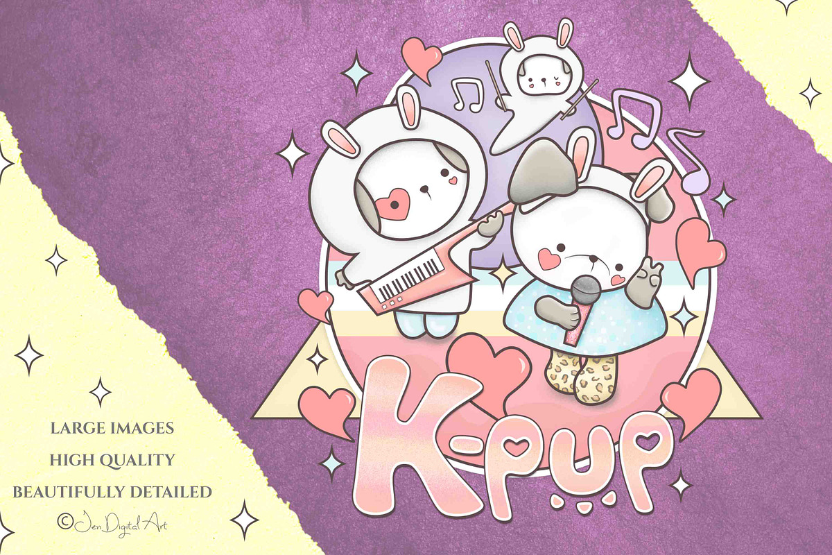 Kawaii Cute Dog Music Clip Art, an Illustration by Jen Digital Art (Photo 4 of 4)