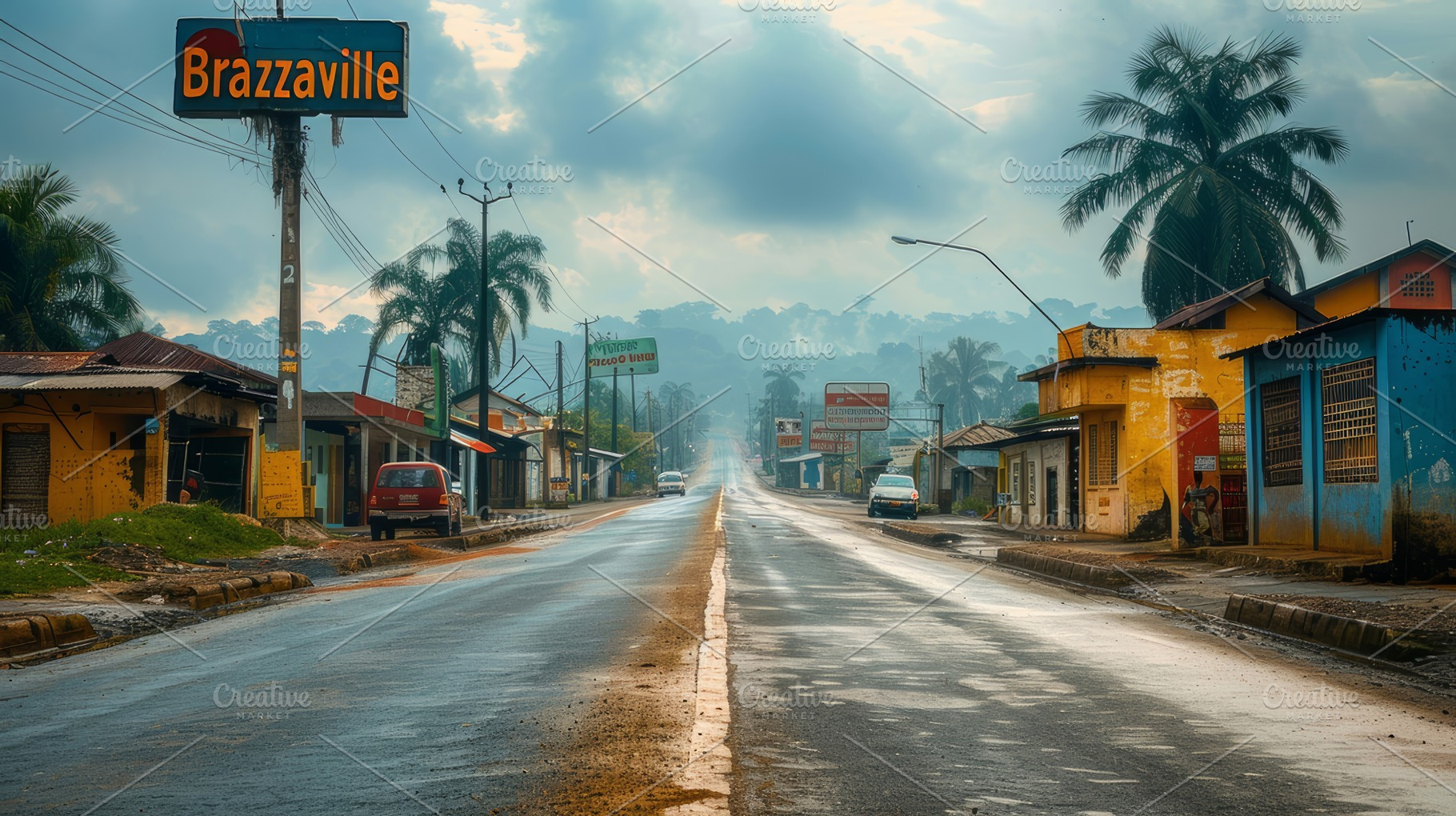 Rainy Day in Brazzaville: An Atmospheric View of a Quiet Street, Glimmering aft, a Photo by AS photostudio