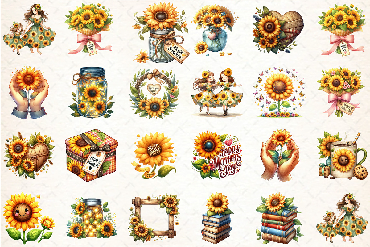 Sunflower Mother's Day Clipart, an Illustration by DreamCafeArt (Photo 3 of 3)
