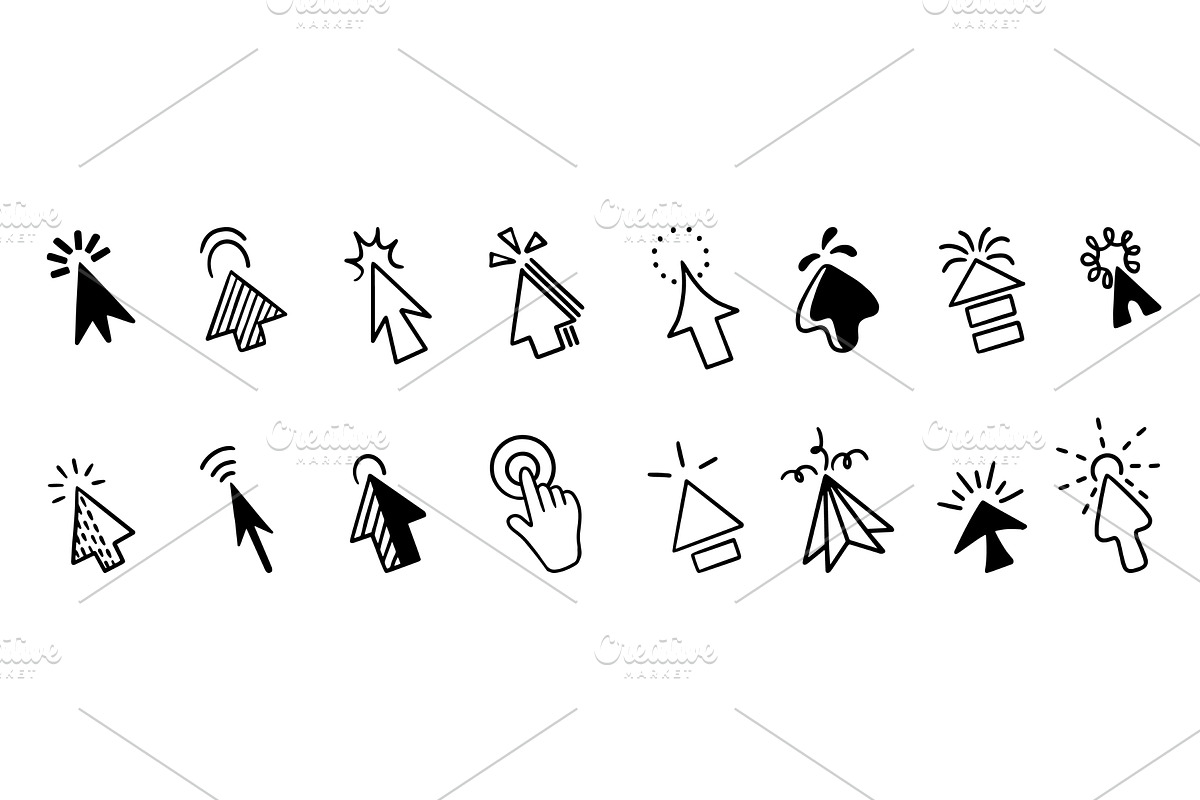 Doodle click icons. Mouse arrow, an Object Illustration by Valerie Bodnar