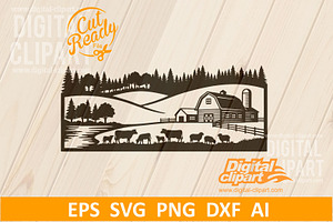 Vector Silhouette of a Rustic Farm