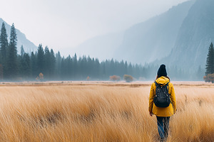 Woman in yellow jacket and backpack, a Person Photo by MistyDay