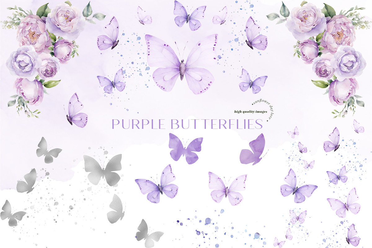 Purple Butterfly With Flower Clipart, an Illustration by Sunflower Day Love (Photo 4 of 4)