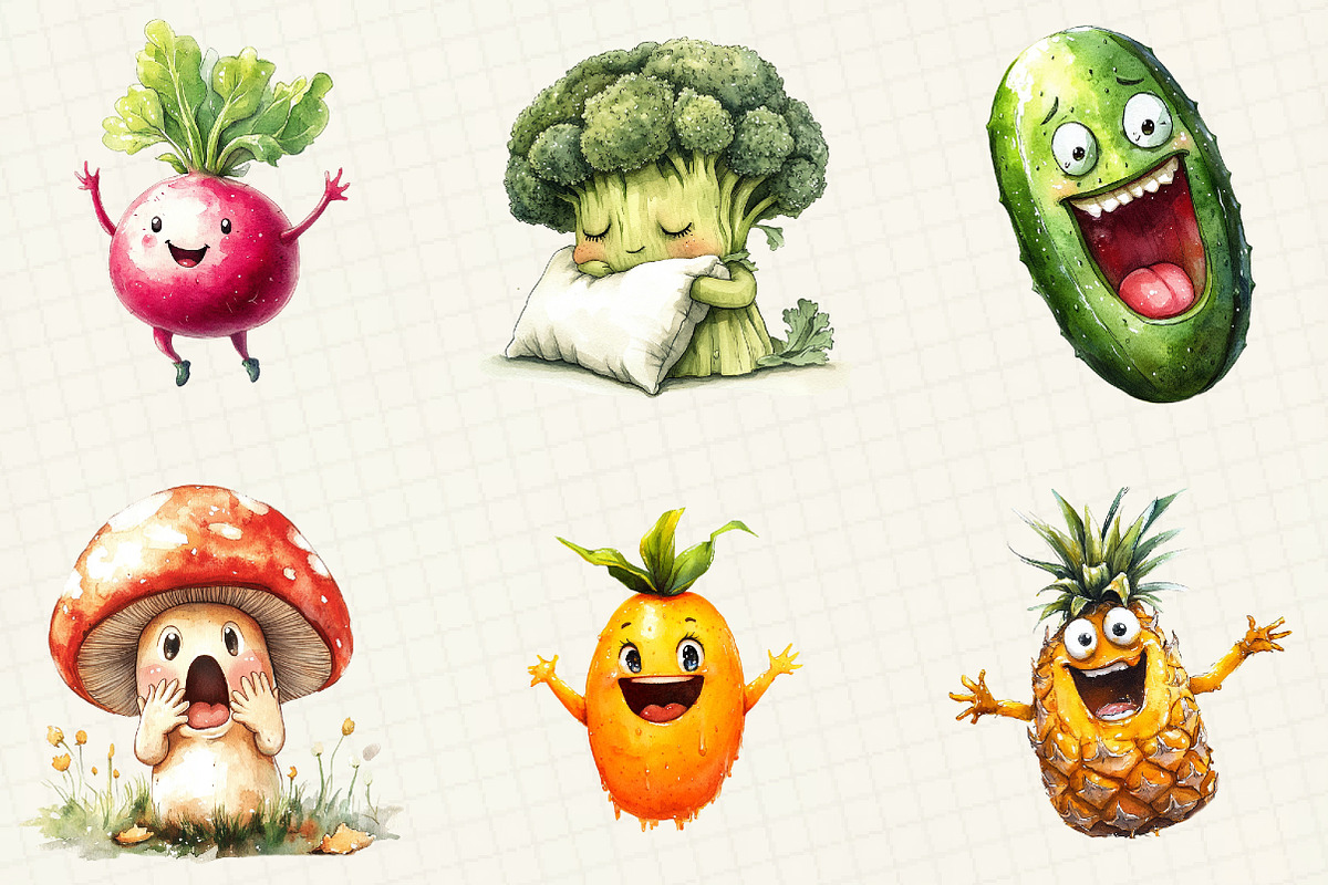 Funny Fruits & Vegetables Clipart, an Illustration by OK Design (Photo 3 of 5)