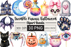 Twinkle Kawaii Halloween Clipart, an Illustration by Black Bird Studio