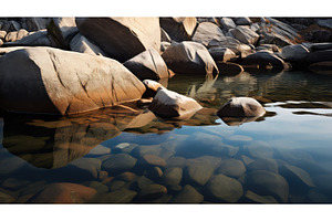 serene lake rocks ai generated, a Nature Photo by pikepicture