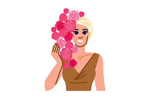 Smiling blonde woman with pink, an Illustration by pikepicture