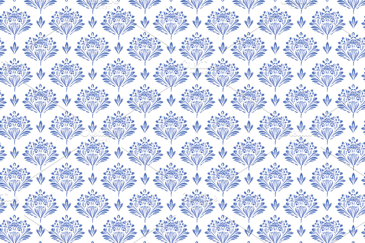 Seamless pattern seamless blue floral pattern forming a traditio, a Pattern Graphic by Studio ANNA