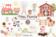 Farm Friends Watercolor Clipart, an Illustration by Estúdio Lin (Thumbnail 1 of 4)