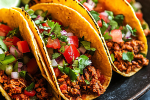 Three delicious ground beef tacos, a Food & Drink Photo by MistyDay