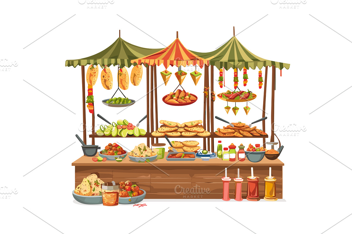 Street food market stall featuring, a Food Illustration by Vectorstockersland