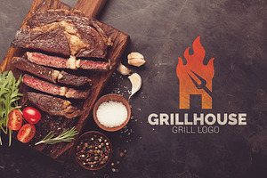 Letter H Fire Grill Logo