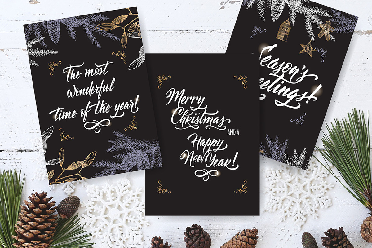 6 Christmas cards and lettering, a Card Template by Quetzal Art (Photo 2 of 8)