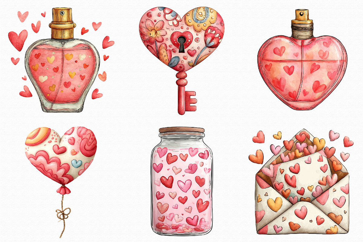 Watercolor Valentine's Day Clipart, an Illustration by Libby Wishes (Photo 6 of 7)