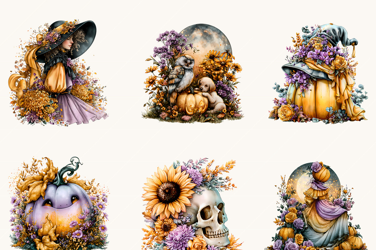 Watercolor Halloween Pumpkin Clipart, a Seasonal Illustration by BusyDaydesign (Photo 4 of 9)