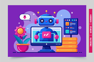 Blue robot computer download, an Illustration by Tanuart