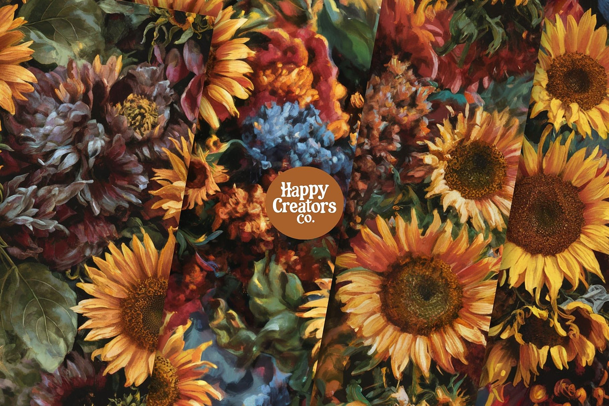 Sunflowers Melange Digital Papers #3, a Pattern Graphic by Happy Creators Co. (Photo 3 of 7)