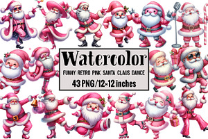 Funny Retro Pink Santa Claus Dance, an Illustration by Design Market