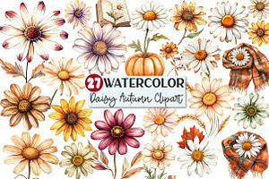 Watercolor Daisy Autumn Clipart, an Illustration by Rose Art