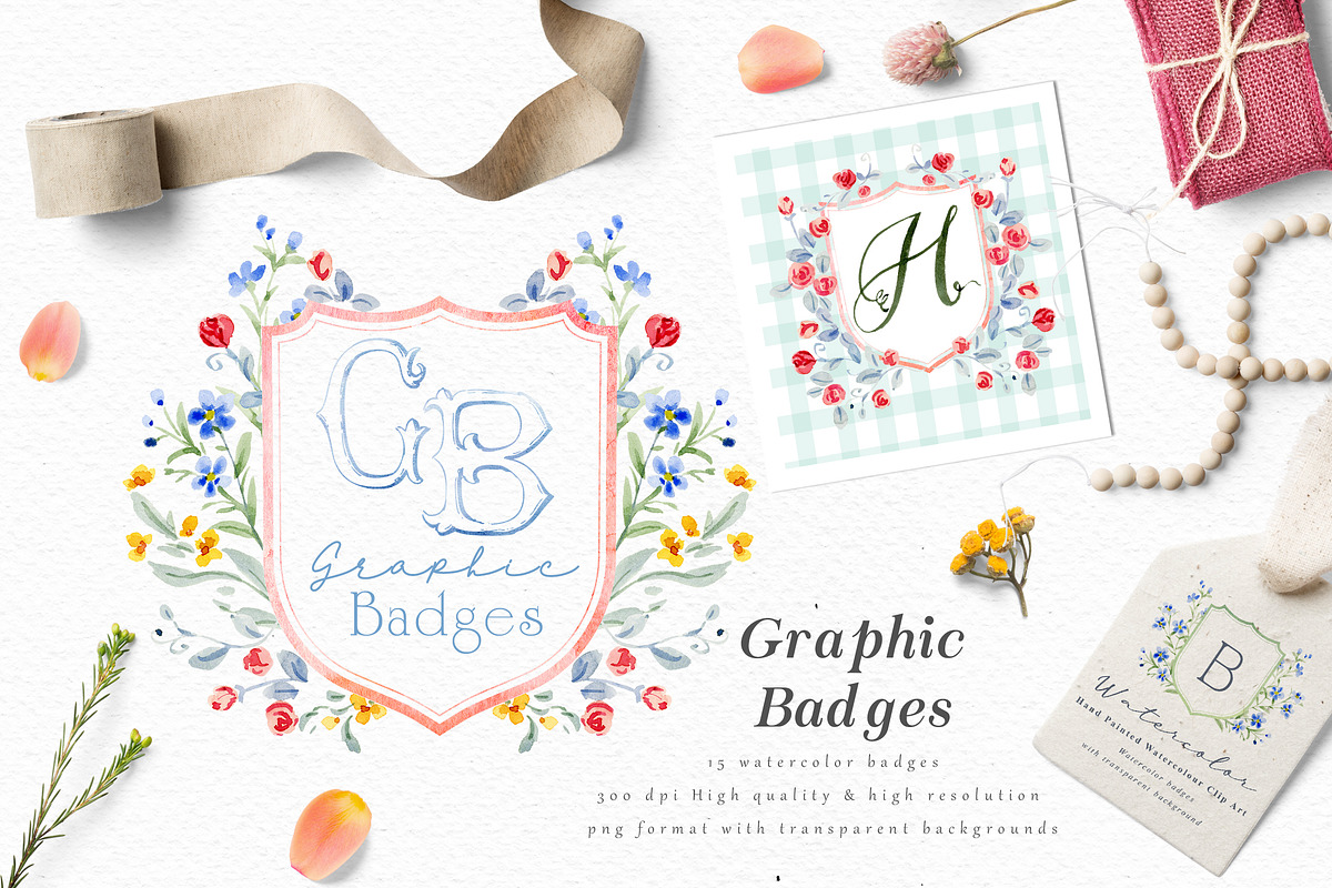 Watercolor Flower Crest DIY, a Decorative Illustration by Graphic Box (Photo 4 of 13)