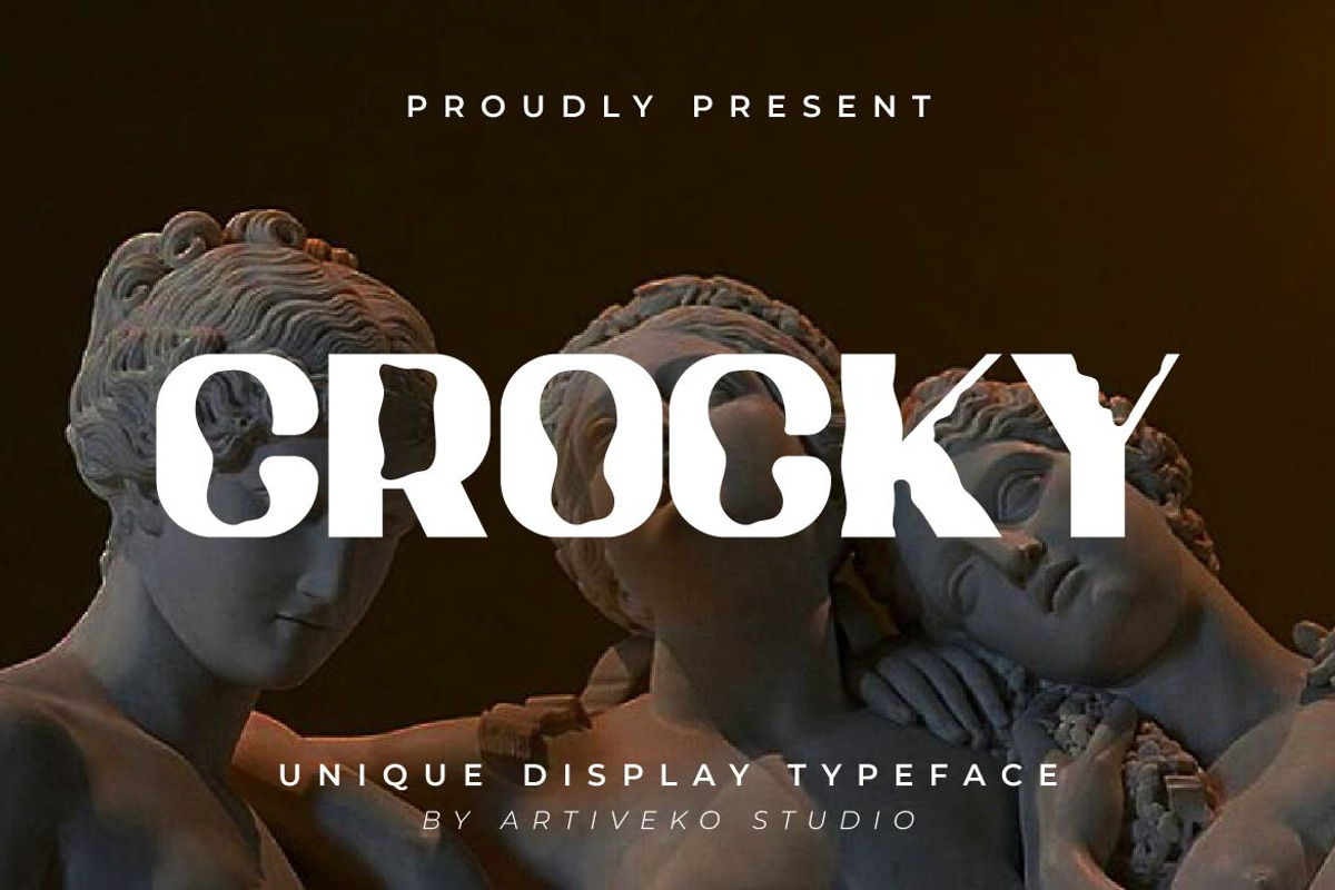 Crocky – Creative Display Font, a Sans Serif Font by Artiveko (Photo 1 of 8)