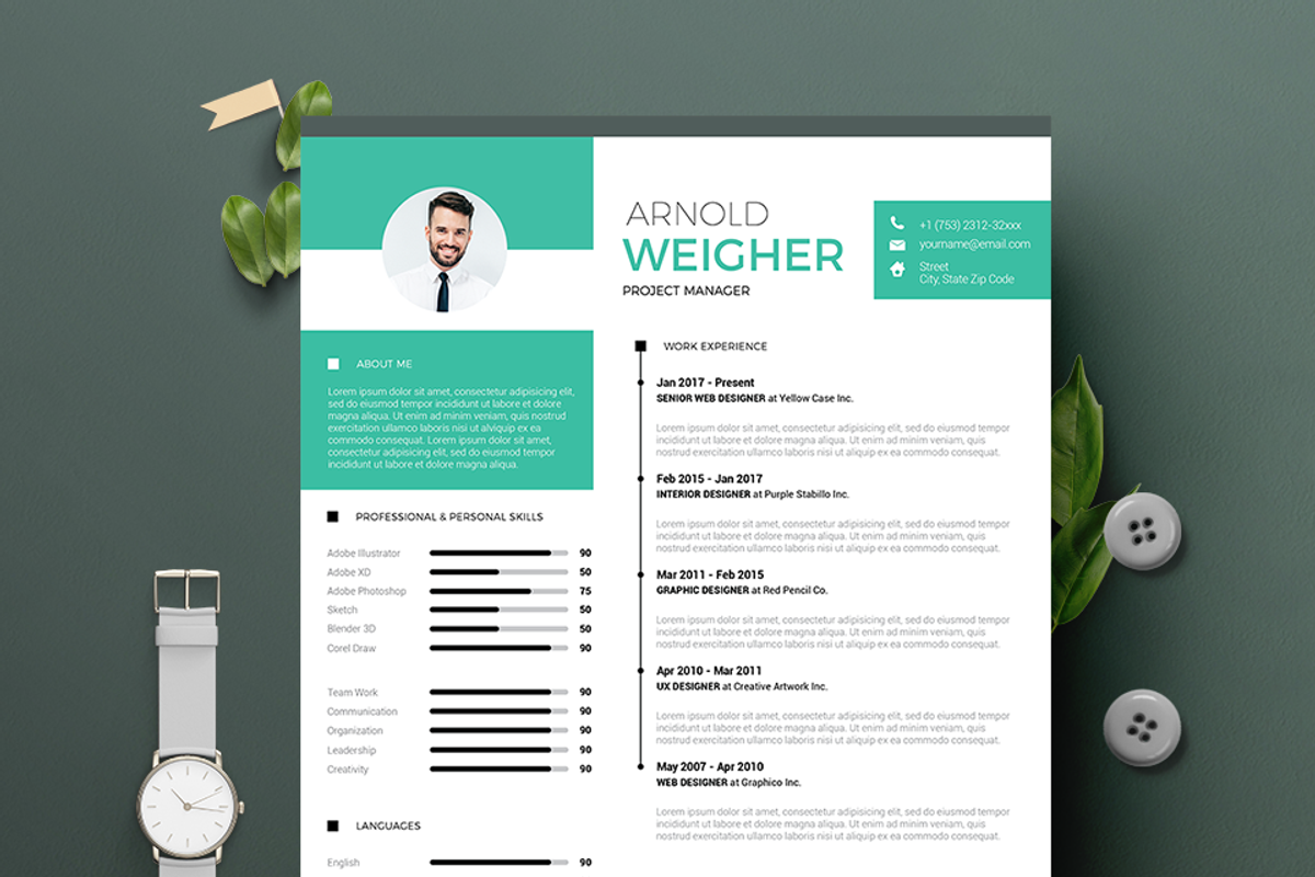 Modern Resume & CV Template, a Resume Template by Hito Graphic (Photo 2 of 8)