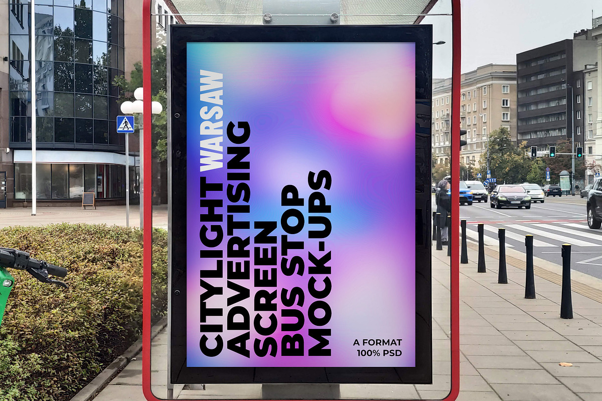Warsaw Citylight Ad Bus Stop 12 v2, an Advertising Mockup by Graphic Shelter (Photo 2 of 8)