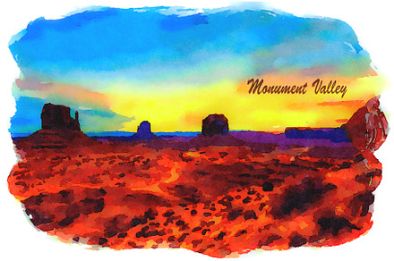 Sunrise over monument valley containing watercolor, painting, and arizona, a Nature Photo by Nick Fox