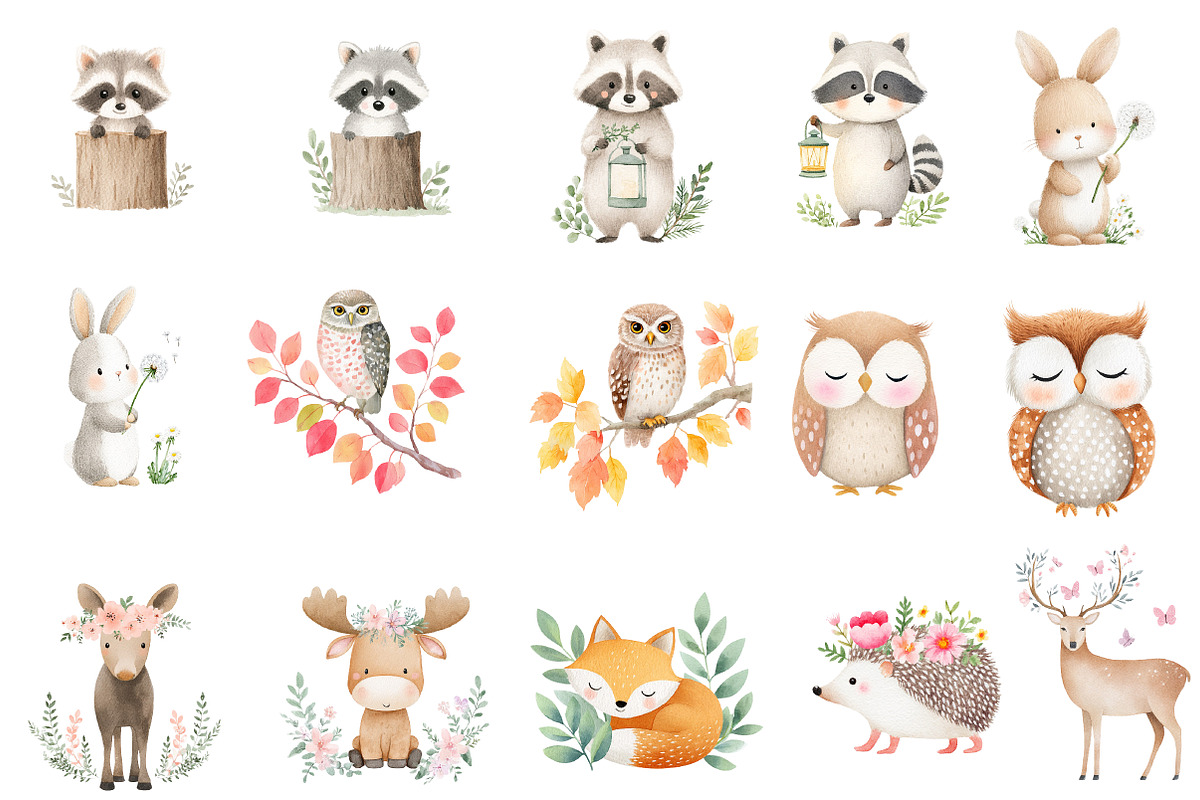 Watercolor Woodland Animals Clipart, an Illustration by Designworld (Photo 4 of 5)