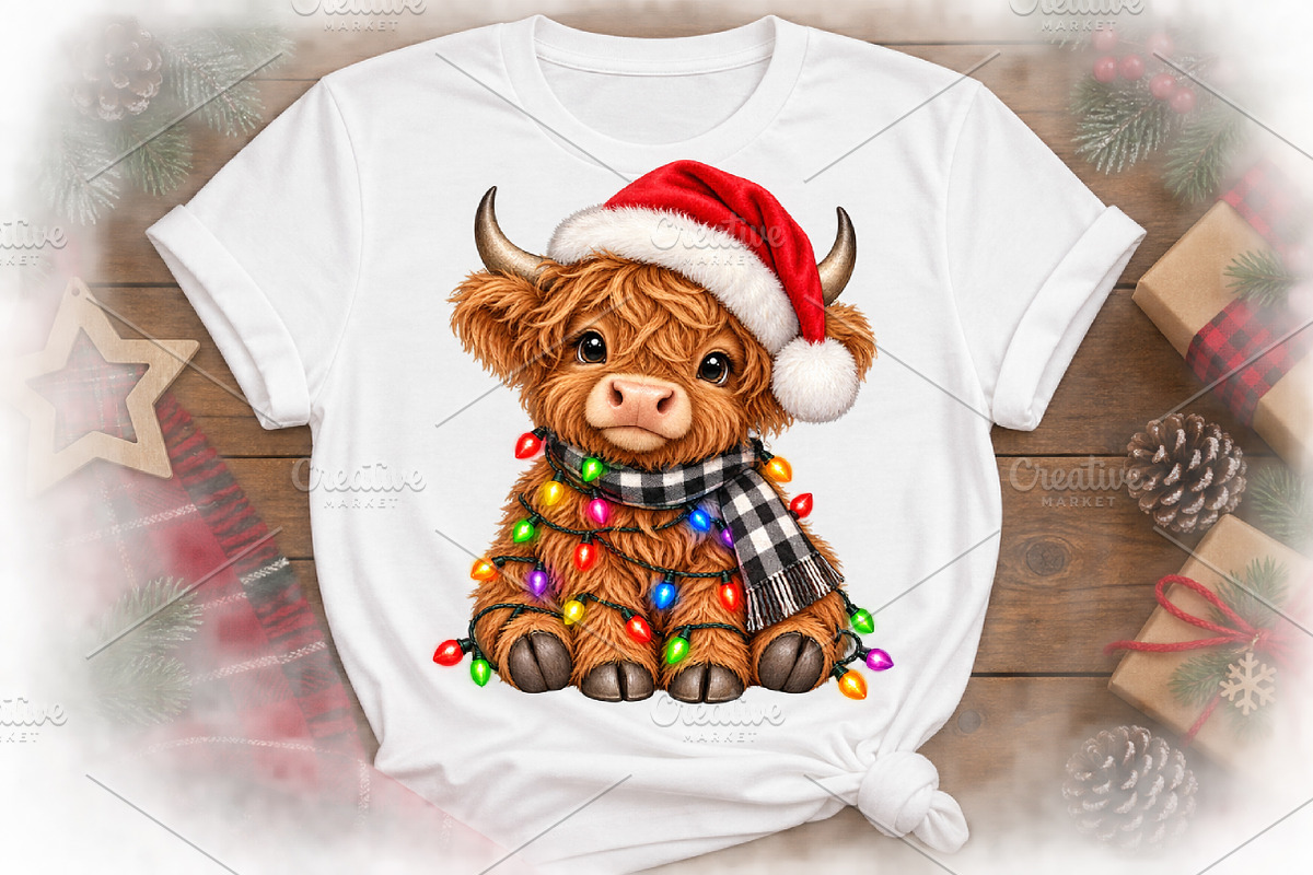 Christmas Lights Highland Cow Png, a Seasonal Illustration by Watercolor design (Photo 3 of 3)