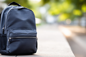 Dark blue backpack on outdoor bench, a School & Education Photo by MistyDay
