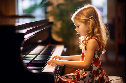 Rhythmic Girl plays piano in light, a School & Education Photo by Ylivdesign