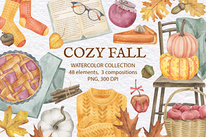 Cozy fall watercolor clipart set