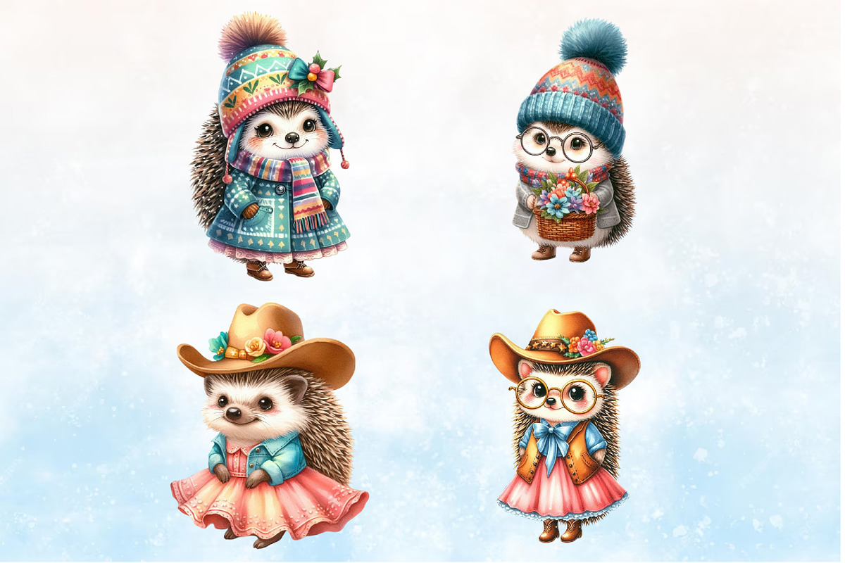 Watercolor Cute Hedgehog Clipart, a Seasonal Illustration by Rose Art (Photo 3 of 7)