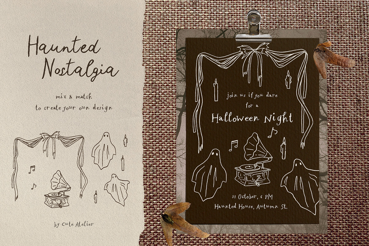 Haunted Nostalgia: Halloween Clipart, a Seasonal Illustration by Cute Atelier (Photo 3 of 10)