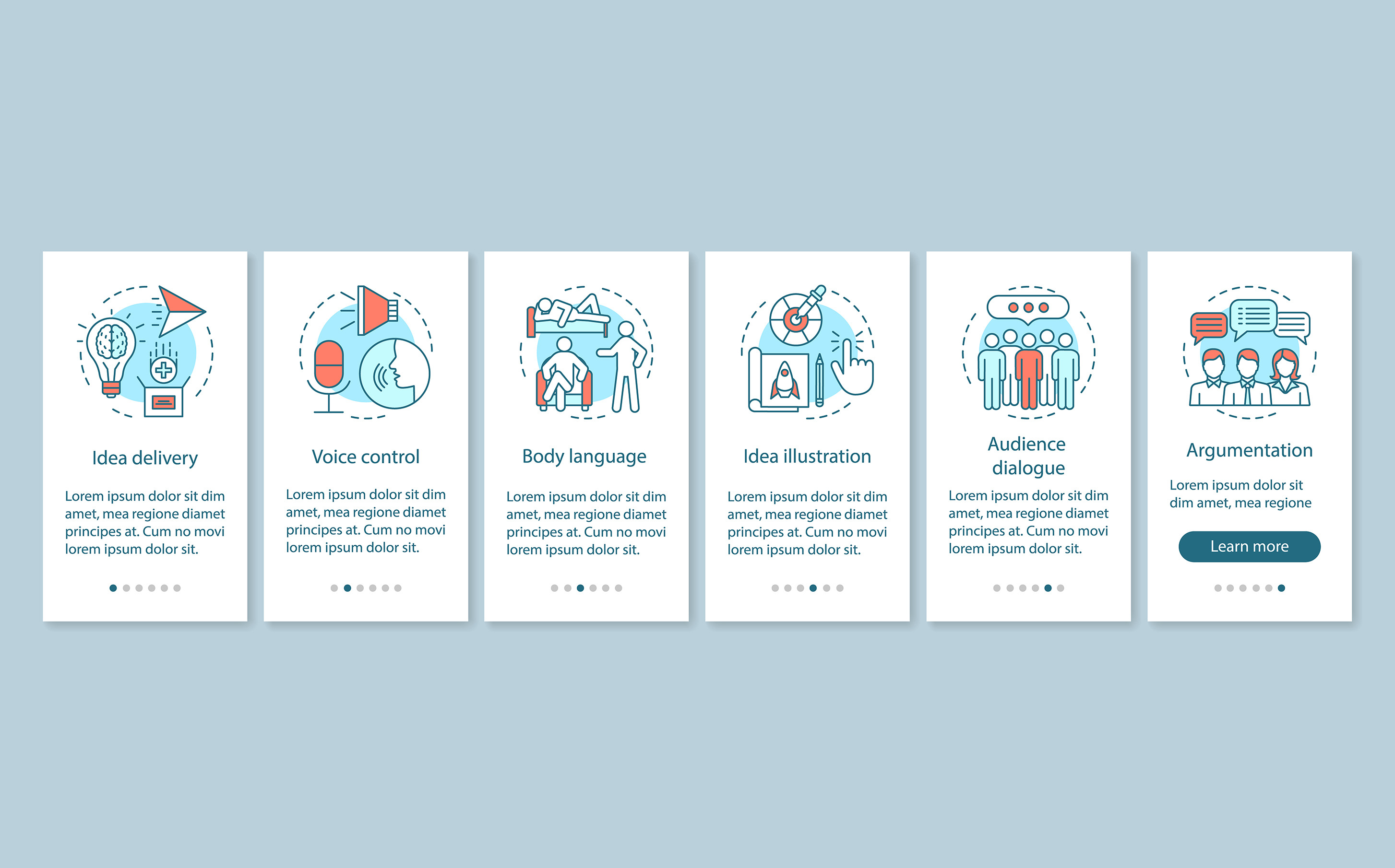 Public speaking skills app pages, an App Template by IMG Visuals